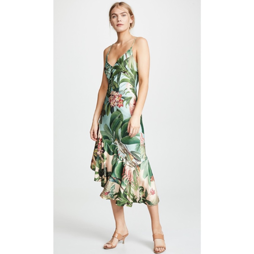 PatBO Paradise Print Ruffle Slip Dress